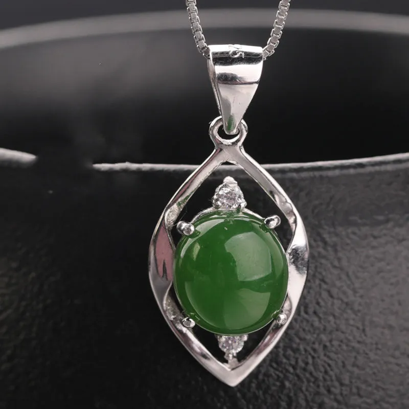 Natural Jade Pendant Nephrite Silver Zircon Pendant ZPT239