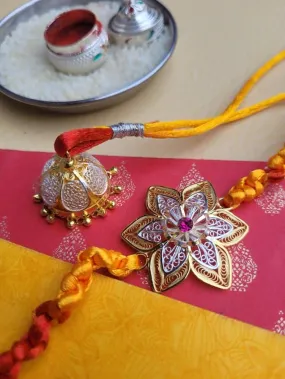 Nature's embrace - Silver Rakhi and Lumba Set