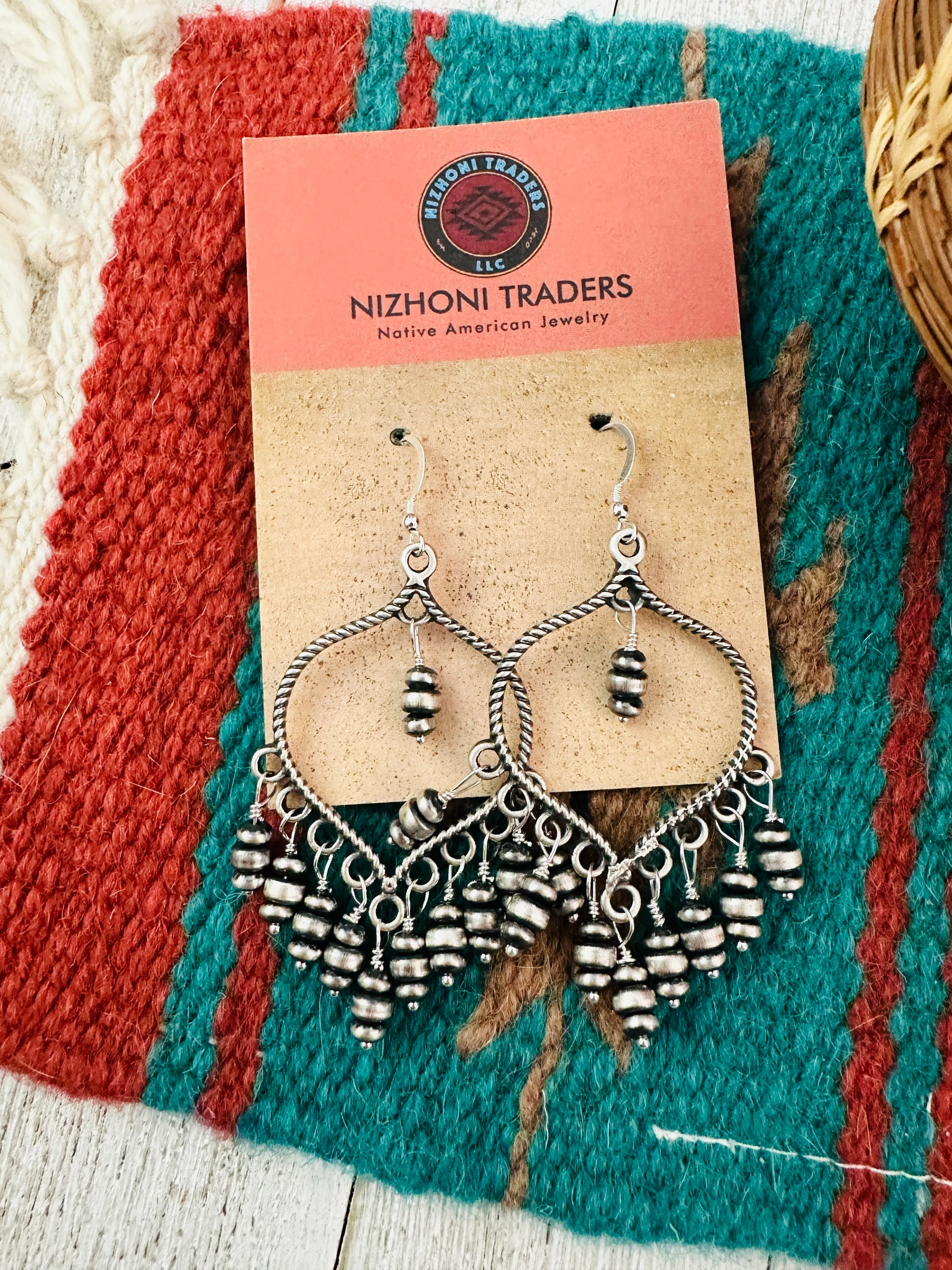 Navajo Sterling Silver Pearl Chandelier Dangle Earrings