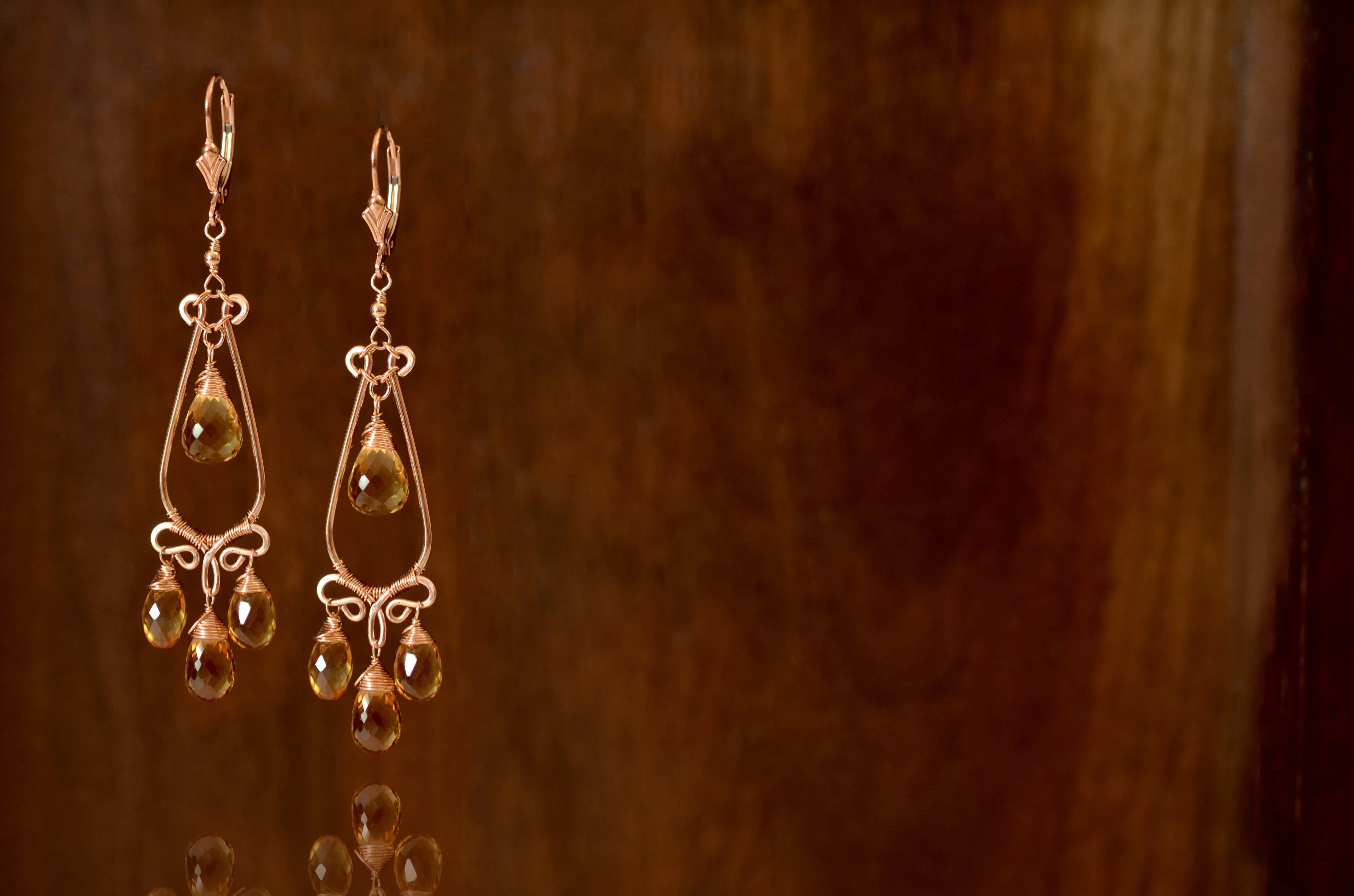 Nina Earrings - Citrine, 14k Rose Gold Filled Chandelier Earrings