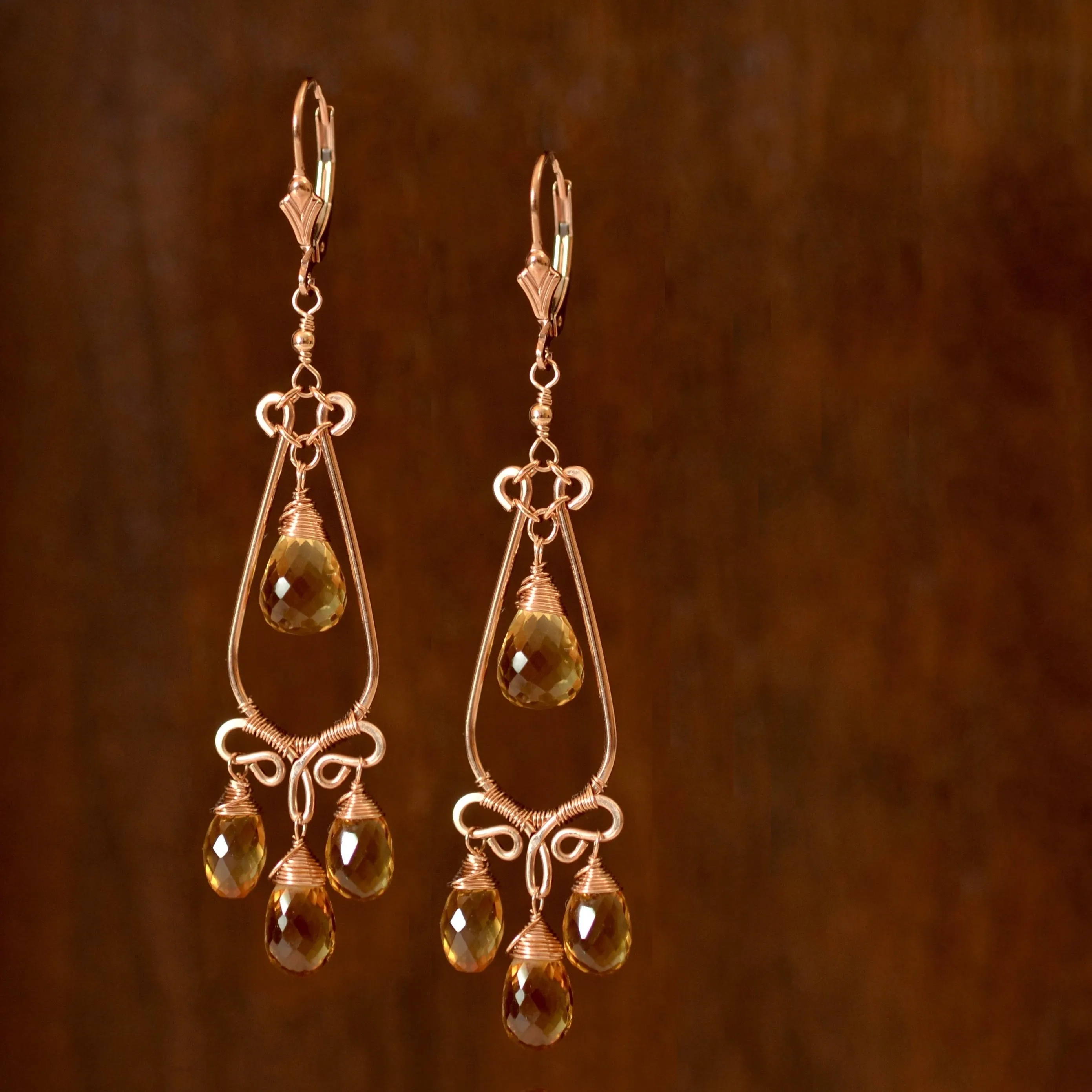 Nina Earrings - Citrine, 14k Rose Gold Filled Chandelier Earrings