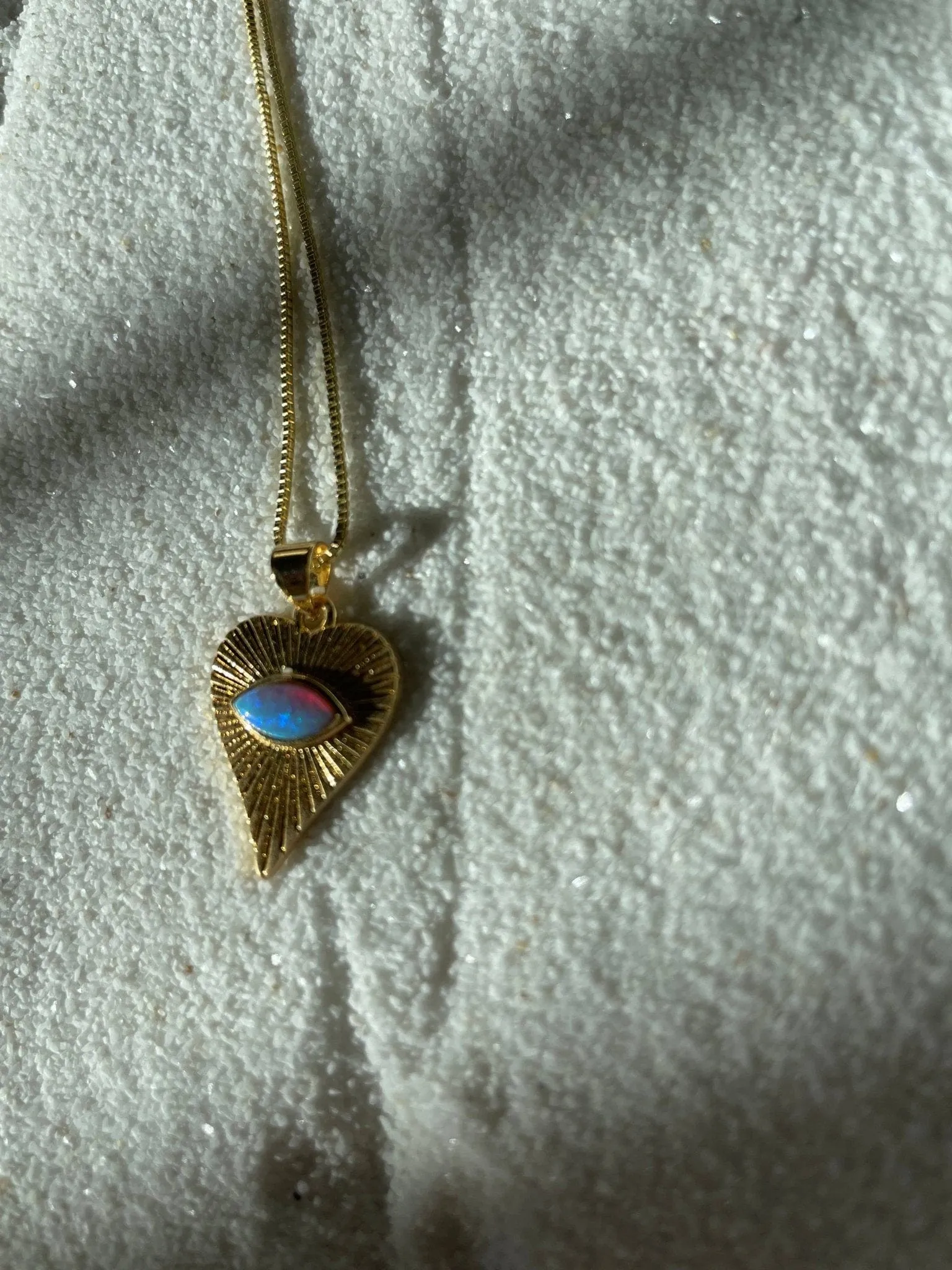 Ocean Heart Opal Necklace .Evil Eye Heart. Gold Filled: White Opal