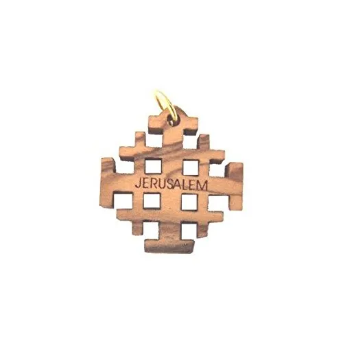 Olive wood Jerusalem Cross Laser Pendant (8cm or 3.15" long)