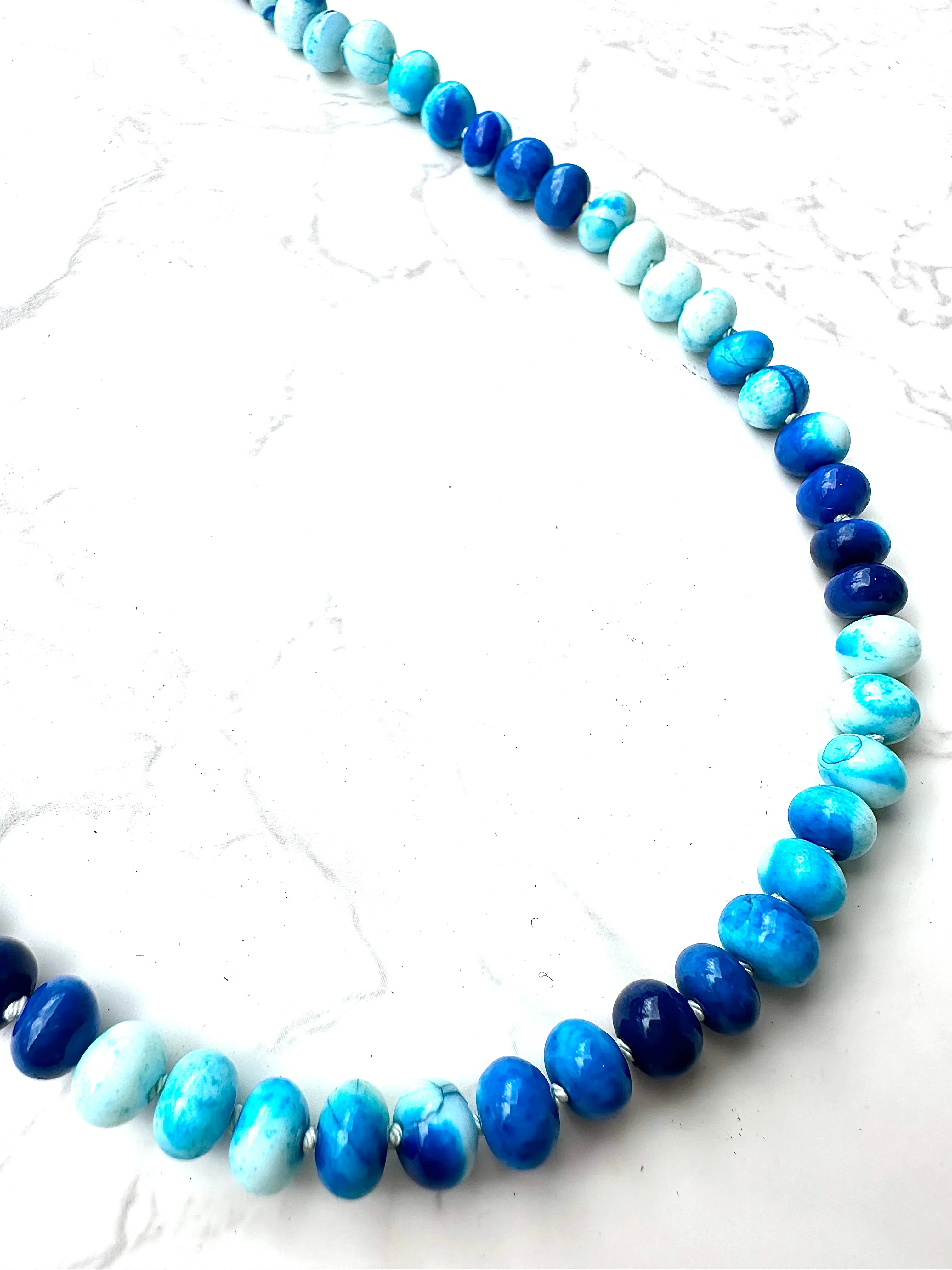 Ombré Smooth Blue Opal Knotted Necklace