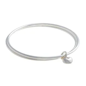 One Love Silver Heart Double Bangle