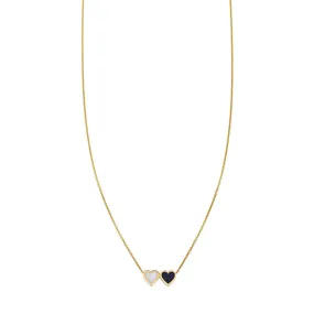 Onyx & White Jade Double Heart Necklace