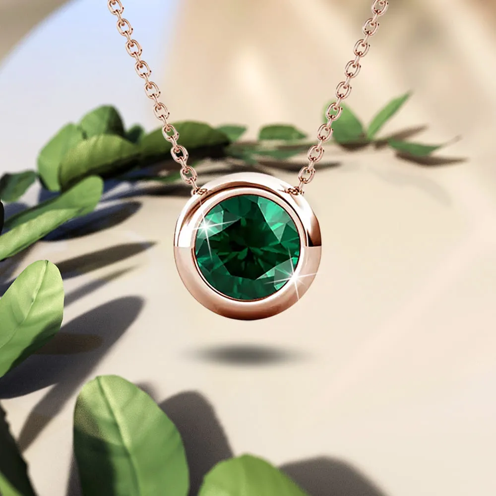 Opulence Pendant Necklace Embellished with Emerald SWAROVSKI Crystals in Rose Gold