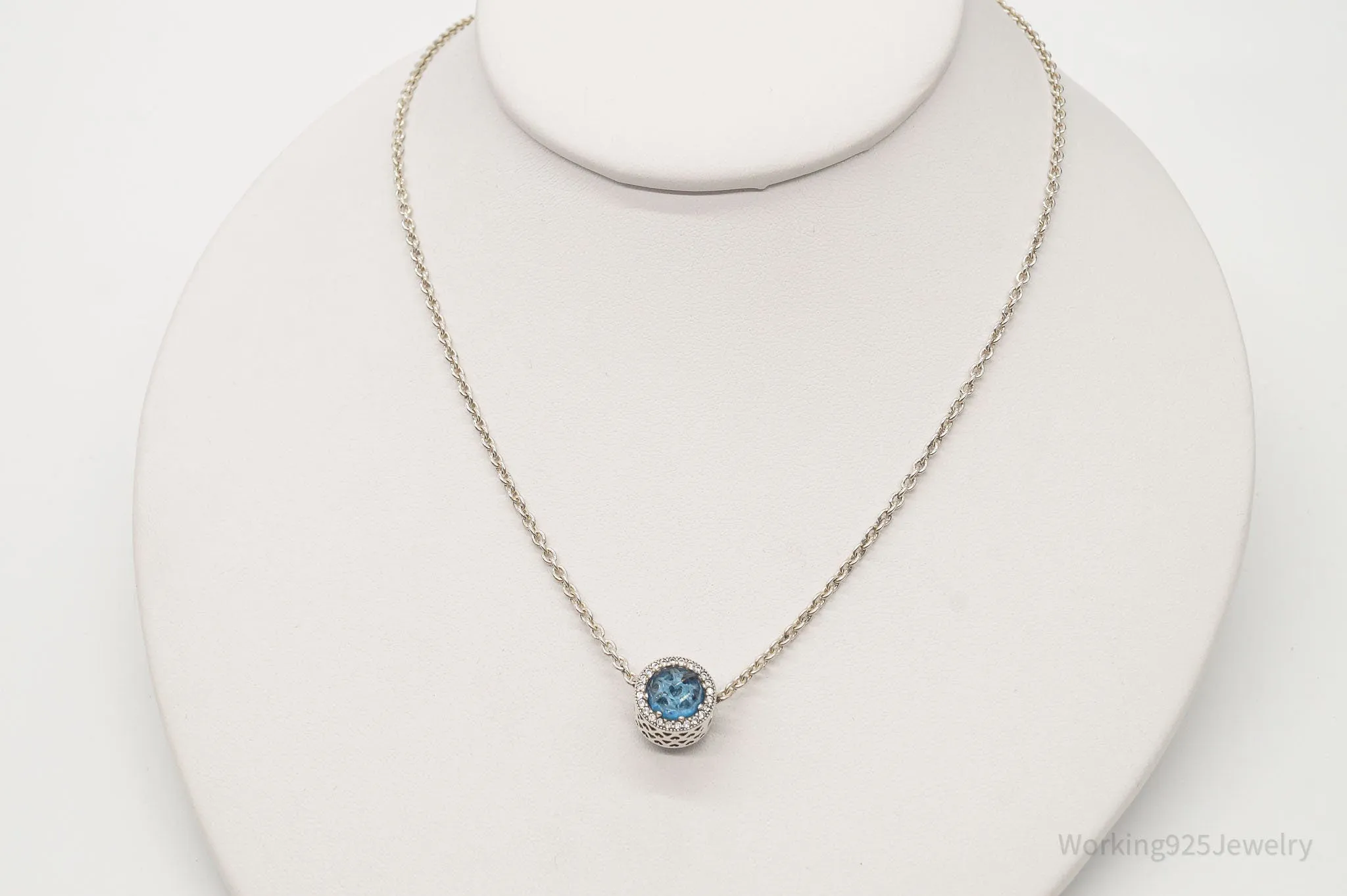 Pandora Blue Crystal Cubic Zirconia Sterling Silver Necklace