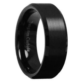 Paris Jewelry Tungsten Black Brushed Ring Wedding Band 8mm For Unisex