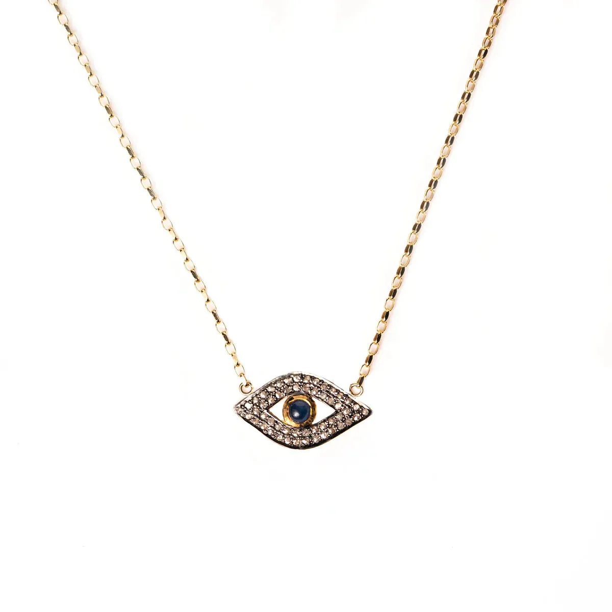 Pave Diamond Evil Eye Necklace Emerald