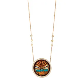 PAVE DIAMOND ORANGE SUNSHINE INLAY NECKLACE