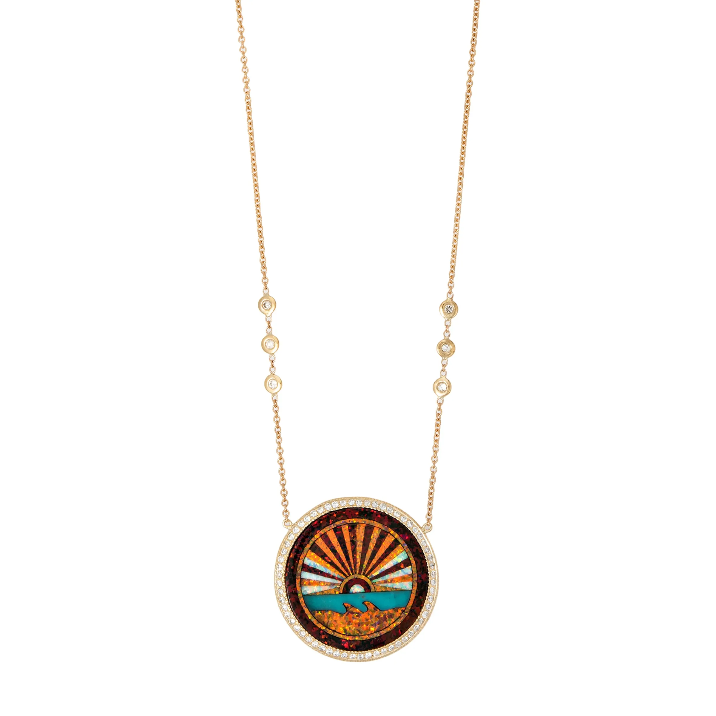 PAVE DIAMOND ORANGE SUNSHINE INLAY NECKLACE