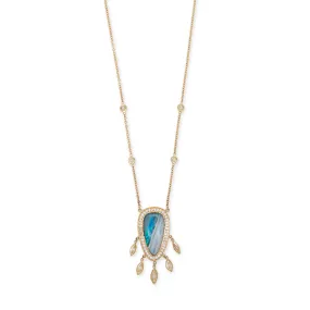 PAVE OMBRE BLUE OPAL TEARDROP   MARQUISE DIAMOND SHAKER NECKLACE