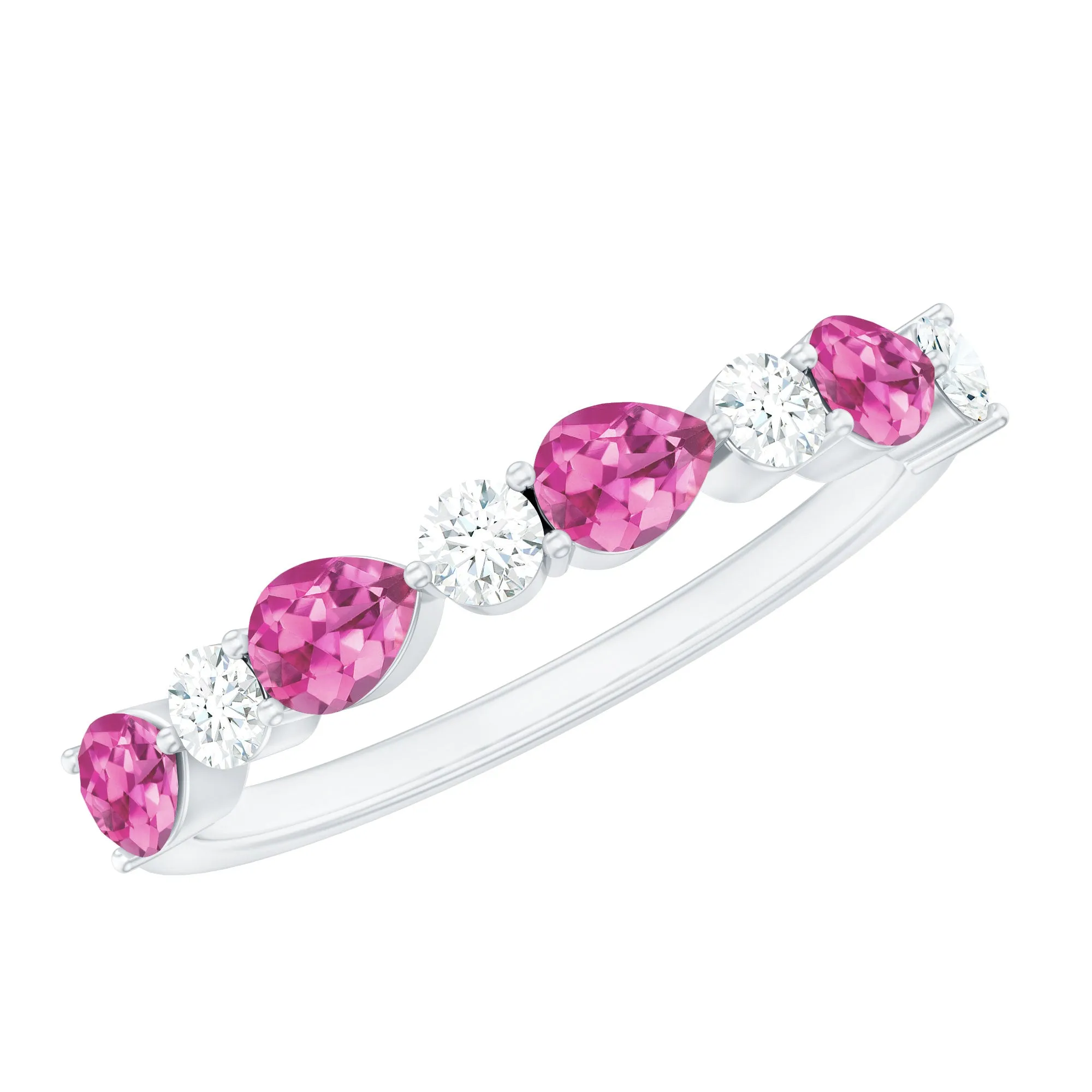 Pear Cut Pink Tourmaline and Diamond Alternate Half Eternity Ring