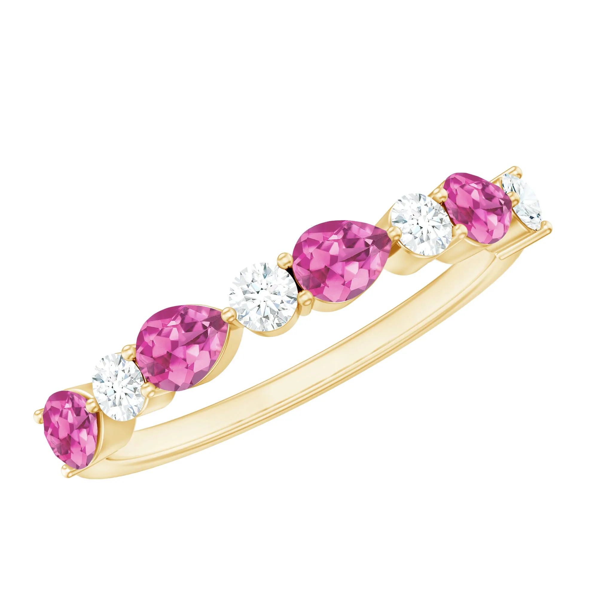 Pear Cut Pink Tourmaline and Diamond Alternate Half Eternity Ring