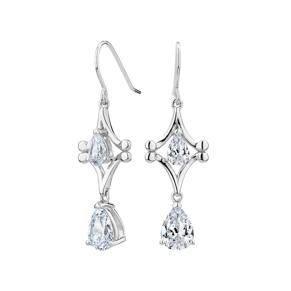 Pear drop earrings with 3 carats* of diamond simulants in sterling silver