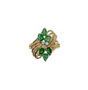 Pear-Shaped Emerald and Diamond Bypass Ring