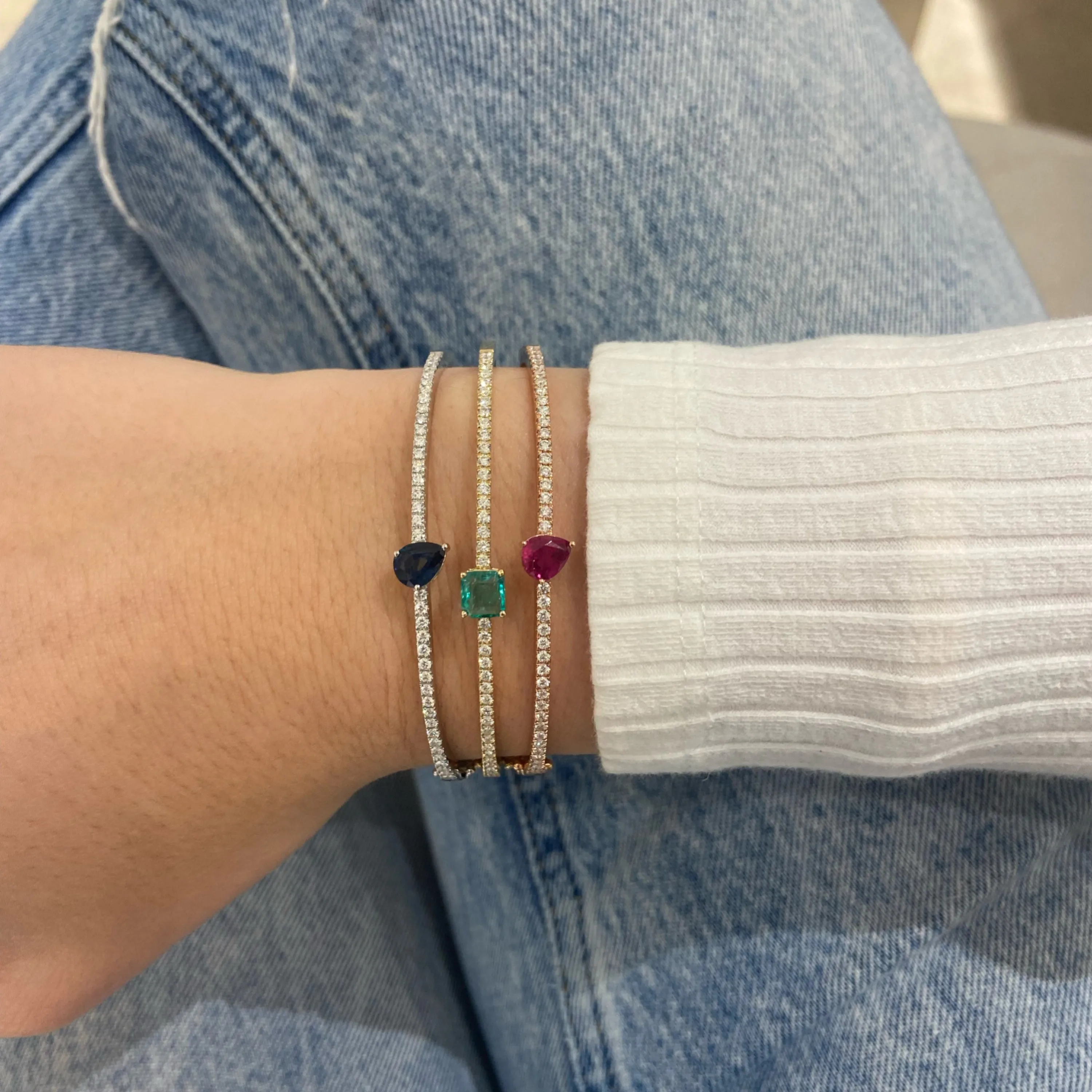 Pear-Shaped Sapphire & Diamond Bangle Bracelet