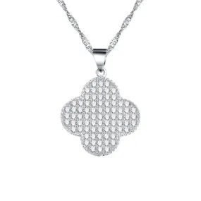 (Pendant Only) Full Zircon Lucky Clover Silver Pendant for Women