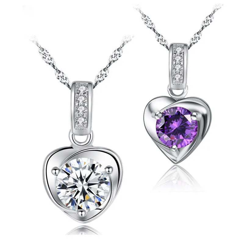 (Pendant Only) Heart Shape with Zircon Silver Pendant for Women