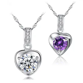 (Pendant Only) Heart Shape with Zircon Silver Pendant for Women