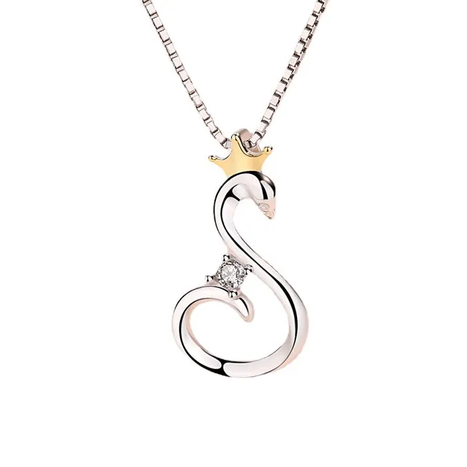 (Pendant Only) Swan Wear Crown with Zircon Silver Pendant for Women