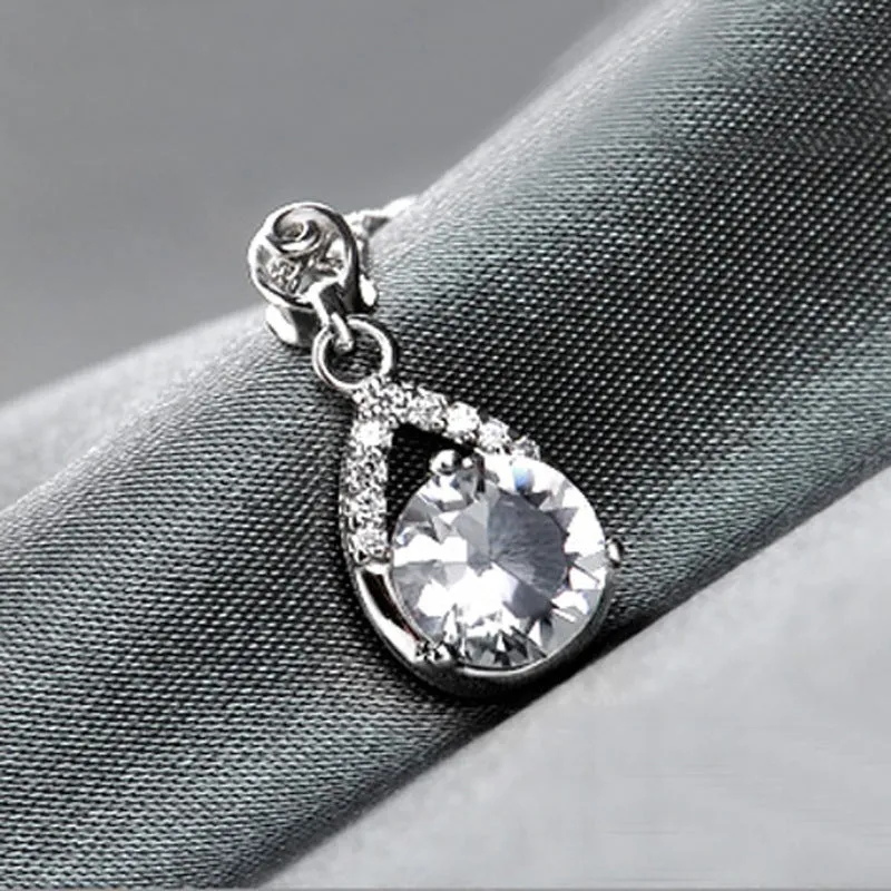 (Pendant Only) Water Drop with Round Zircon Silver Pendant for Women