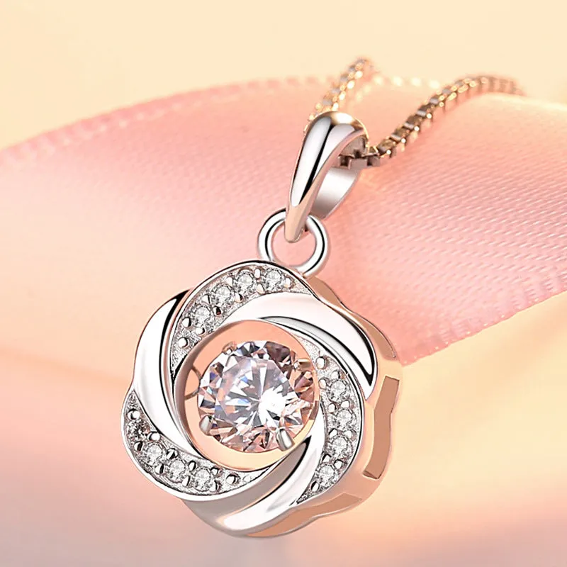 (Pendant Only) Windmill Design with Round Zircon Silver Pendant for Women