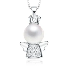 (Pendant Only) Zircon Angel with Pearl Silver Pendant for Women