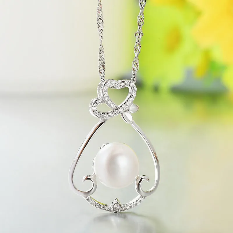 (Pendant Only) Zircon with Freshwater Pearl Silver Pendant for Women