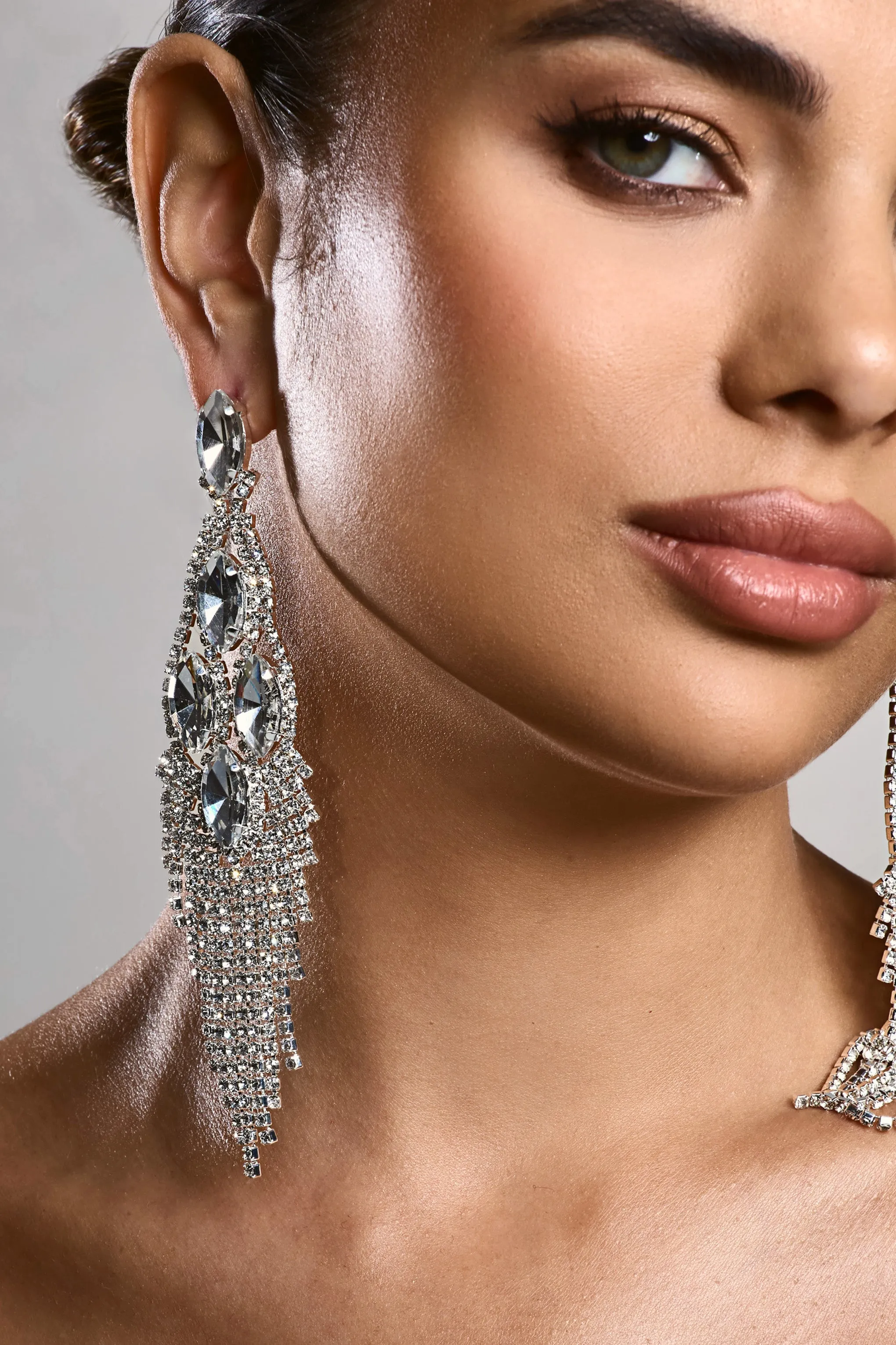 Peony | Silver Diamante Chandelier Drop Earrings