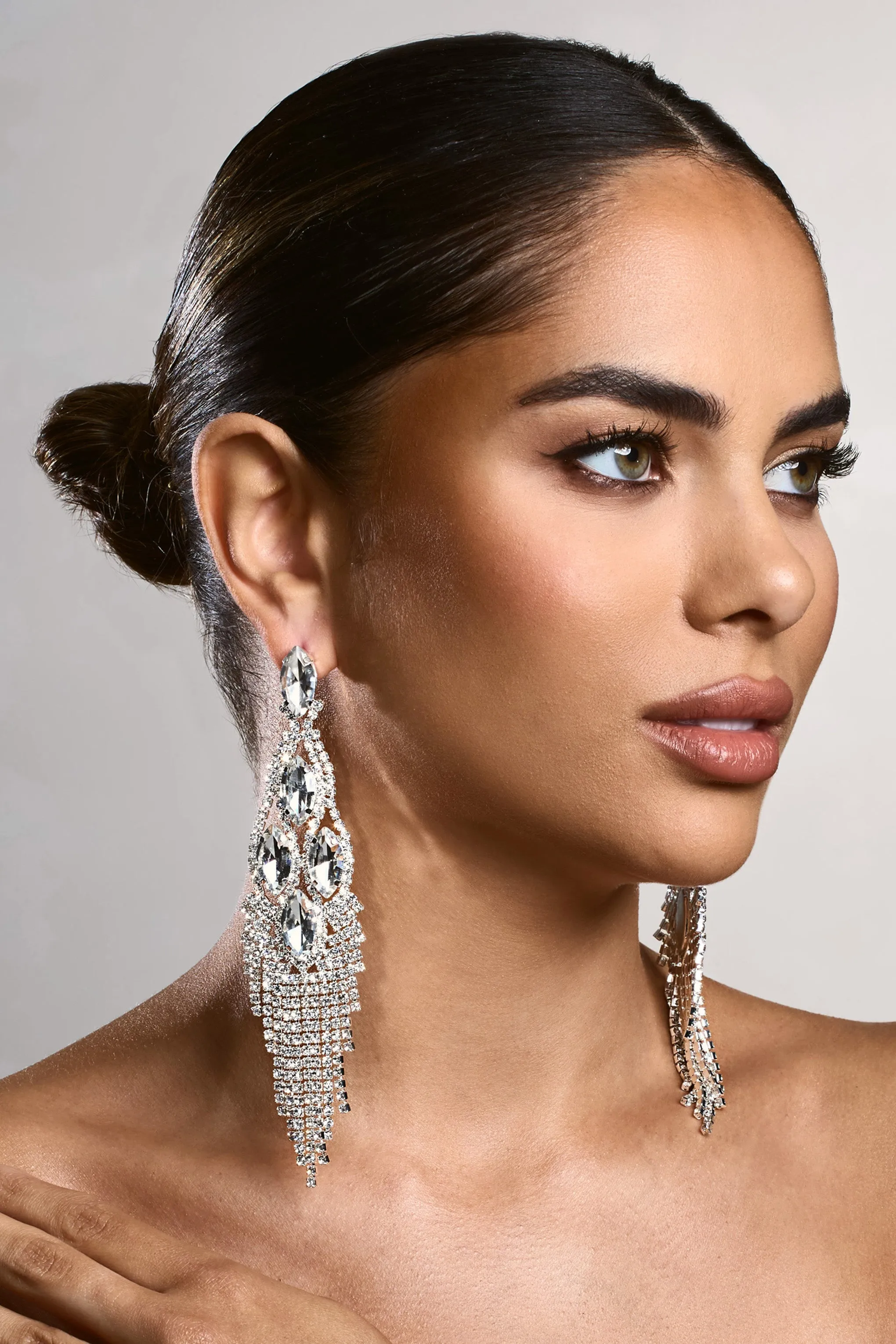 Peony | Silver Diamante Chandelier Drop Earrings