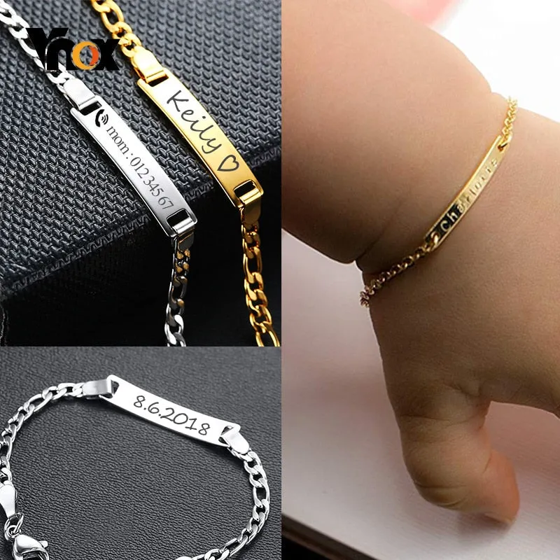 Personalized Custom Baby Name Bracelet Gold Tone Solid Stainless Steel Adjustable Bracelet