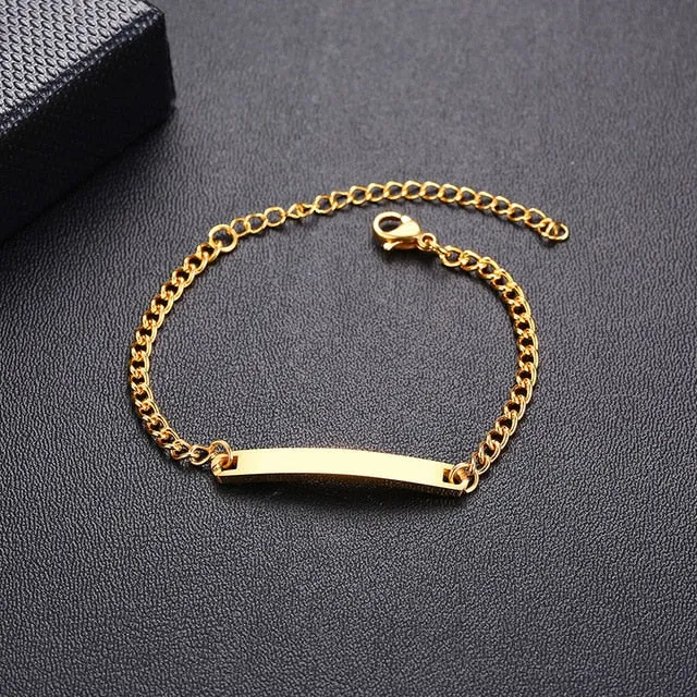 Personalized Custom Baby Name Bracelet Gold Tone Solid Stainless Steel Adjustable Bracelet