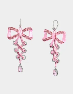 PINK BOWS CORSET CHANDELIER EARRINGS PINK