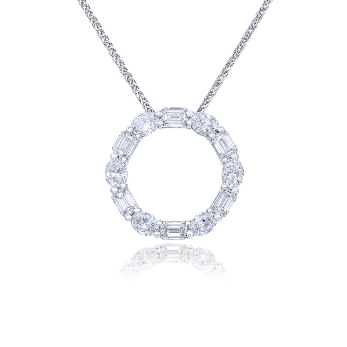 Platinum Alternating Diamond Pendant Necklace