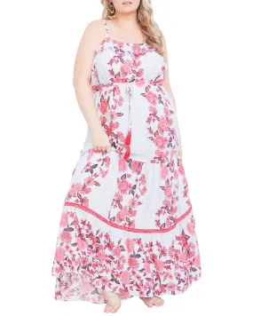 Plus Size Hana Tiered Frill Maxi Dress | White / Red