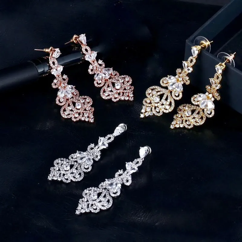 "Elora" - Cubic Zirconia Bridal Earrings - Available in Rose Gold, Silver and Yellow Gold