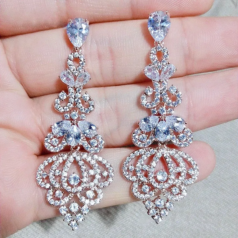 "Elora" - Cubic Zirconia Bridal Earrings - Available in Rose Gold, Silver and Yellow Gold