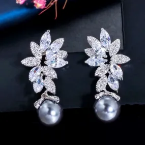 "Ida" - Gray Pearl and Cubic Zirconia Bridal Earrings