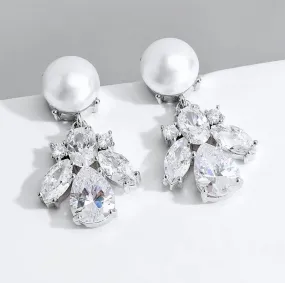 "Reese" - Pearl and Cubic Zirconia Bridal Earrings