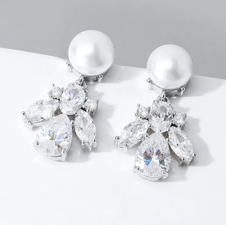 "Reese" - Pearl and Cubic Zirconia Bridal Earrings