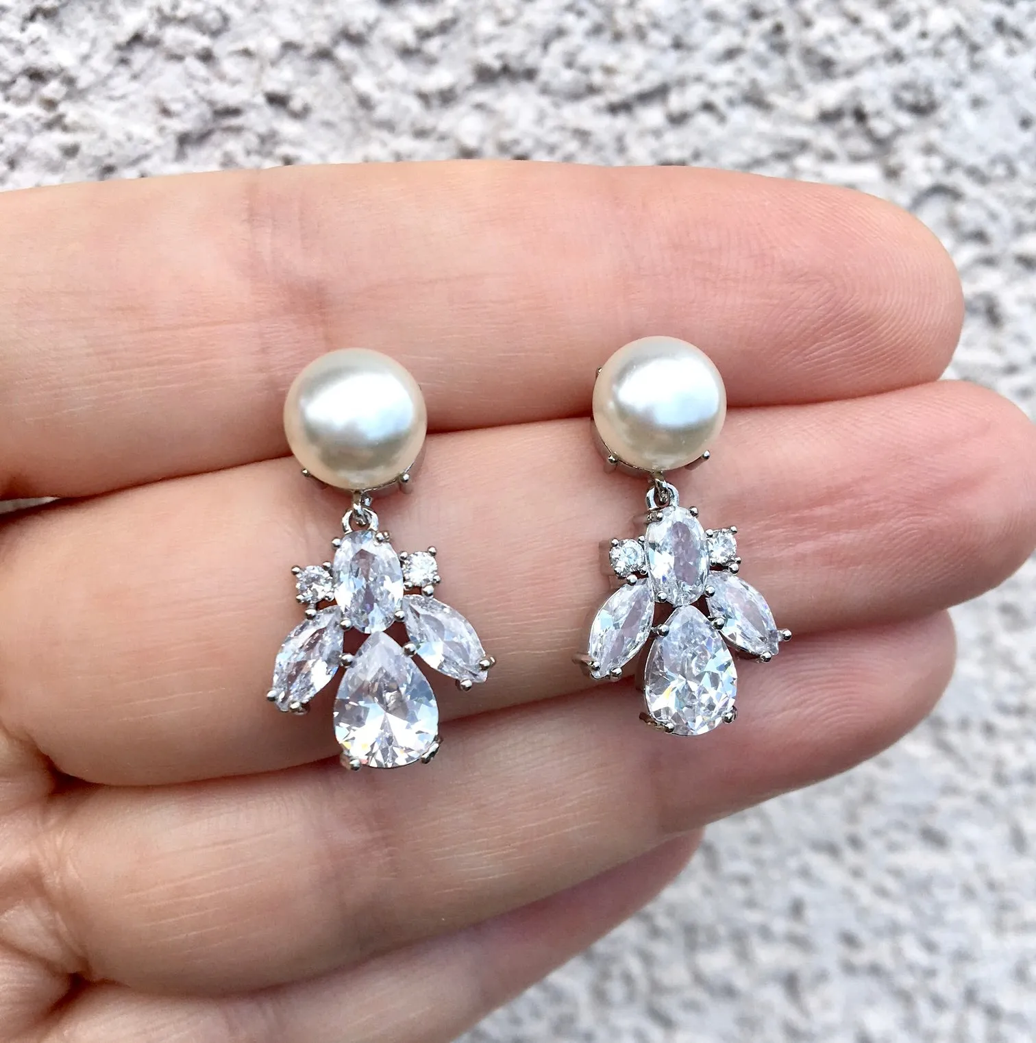 "Reese" - Pearl and Cubic Zirconia Bridal Earrings