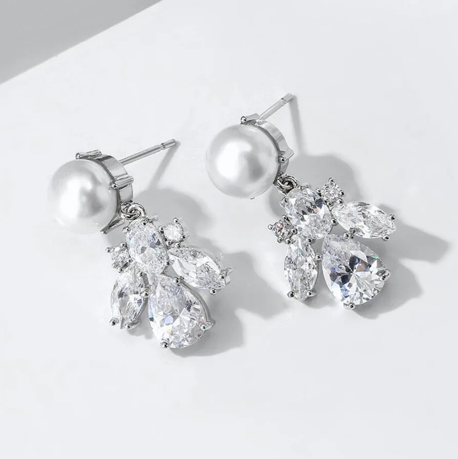 "Reese" - Pearl and Cubic Zirconia Bridal Earrings