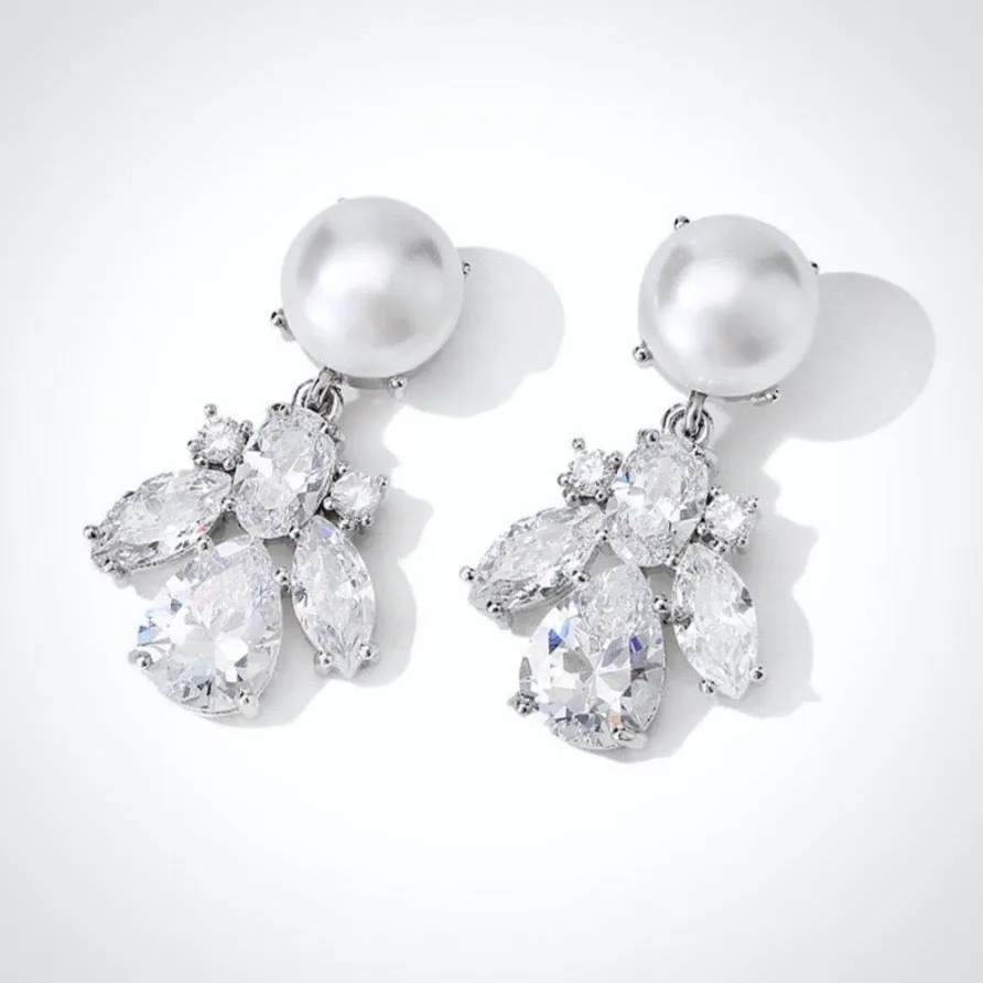 "Reese" - Pearl and Cubic Zirconia Bridal Earrings