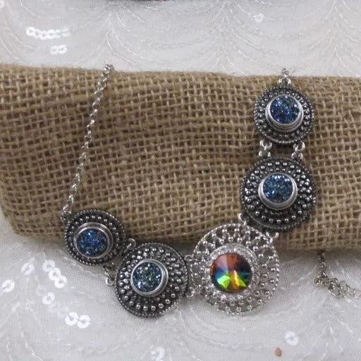 Rainbow Crystal & Navy Blue Crystal Statement  Necklace