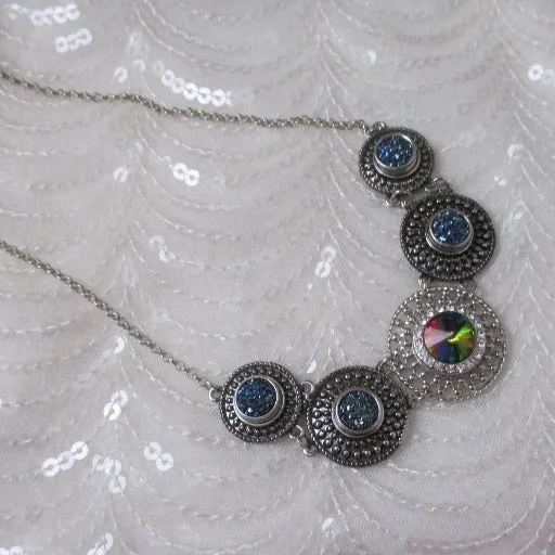 Rainbow Crystal & Navy Blue Crystal Statement  Necklace