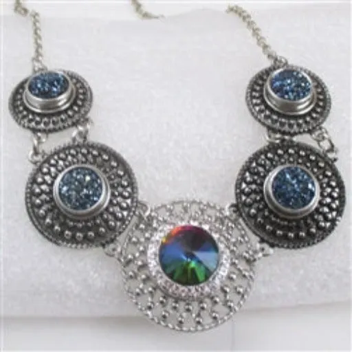 Rainbow Crystal & Navy Blue Crystal Statement  Necklace