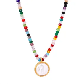 Rainbow Necklace With Mother of Pearl Pendant