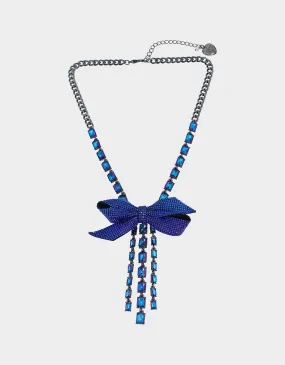 RECOLOR BOWS PAVE BOW Y NECKLACE BLUE